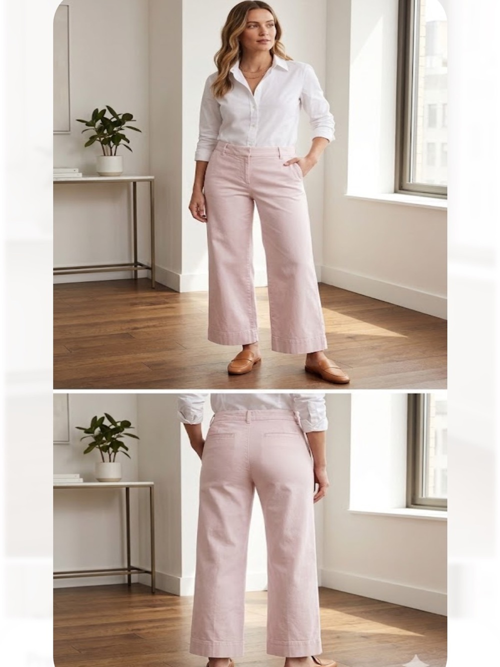 J. Crew Pale Pink Wide-Leg Cotton Trousers